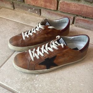 - Golden Goose Superstar Distressed Sneakers - Size 10 - Brown/Red